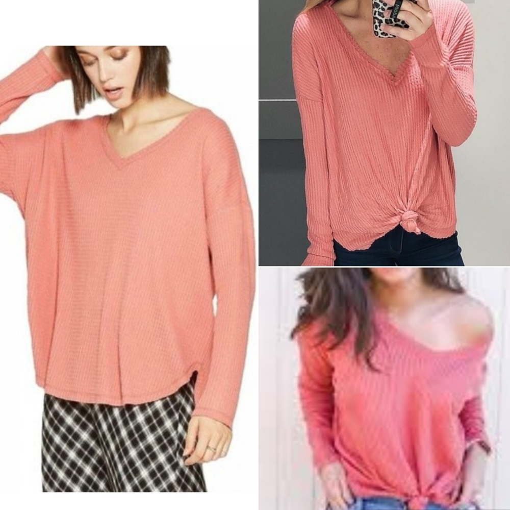 Wild fable peach long-sleeve waffle cozy s…